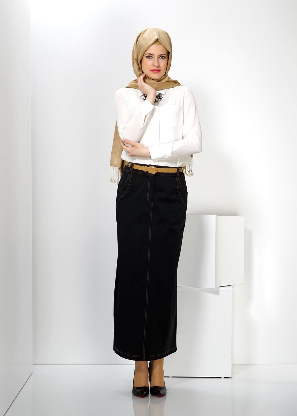 Tesettür giyim SİYAH DÜZ KESİM ETEK 6590