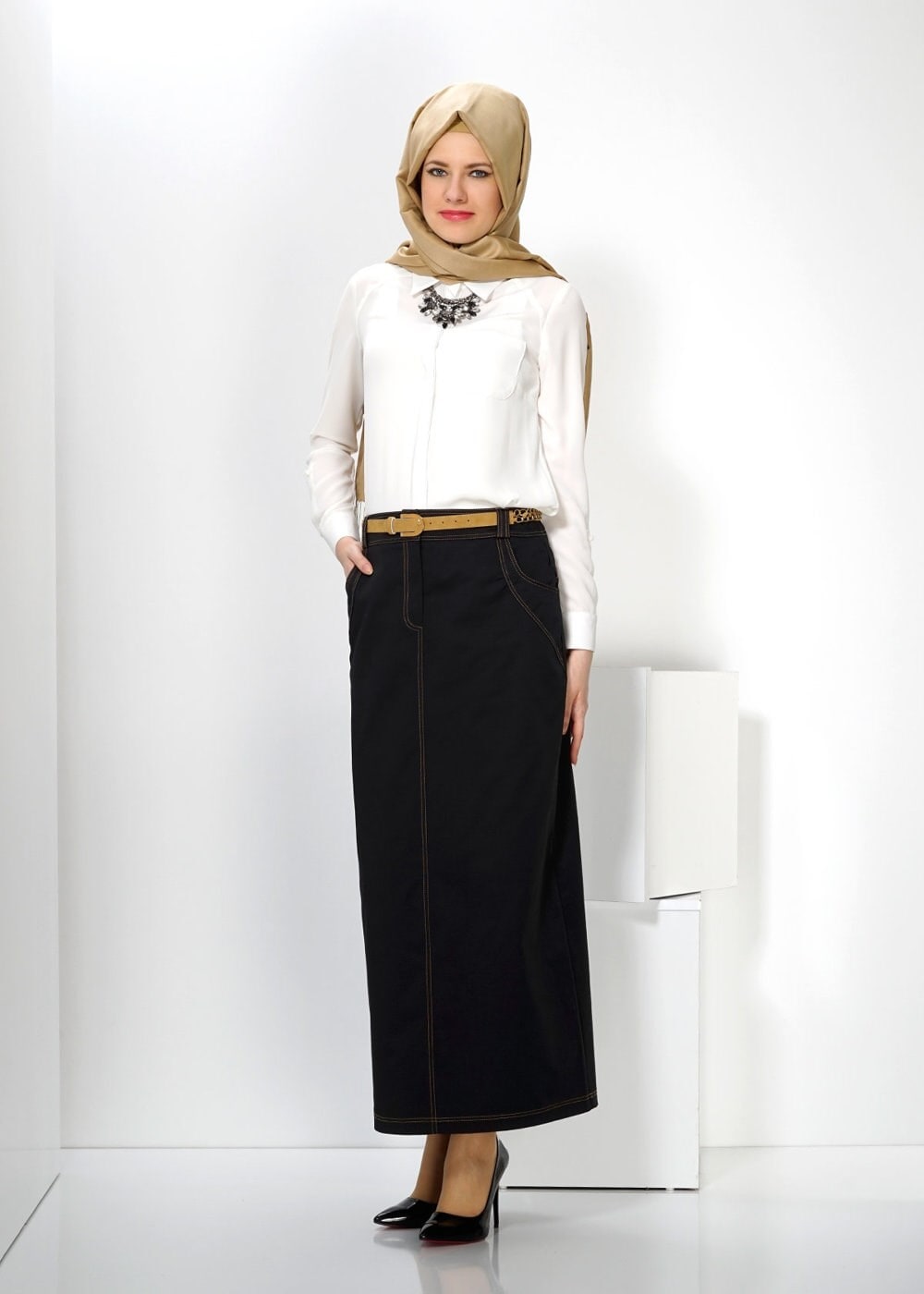 Tesettür giyim SİYAH DÜZ KESİM ETEK 6590