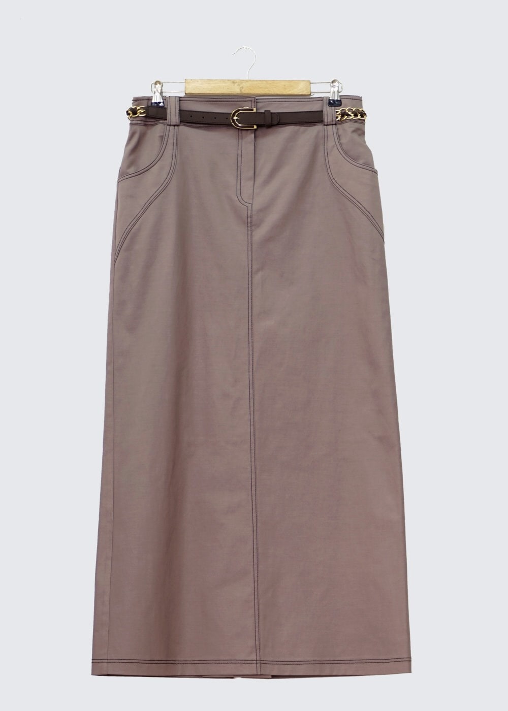 Tesettür giyim VİZON DÜZ KESİM ETEK 6590