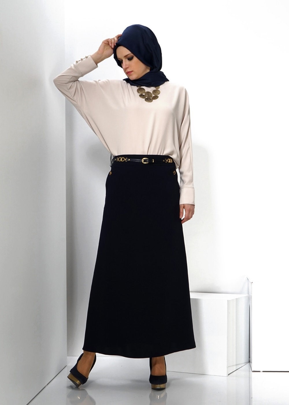 Tesettür giyim LACİVERT A KESİM ETEK 6593