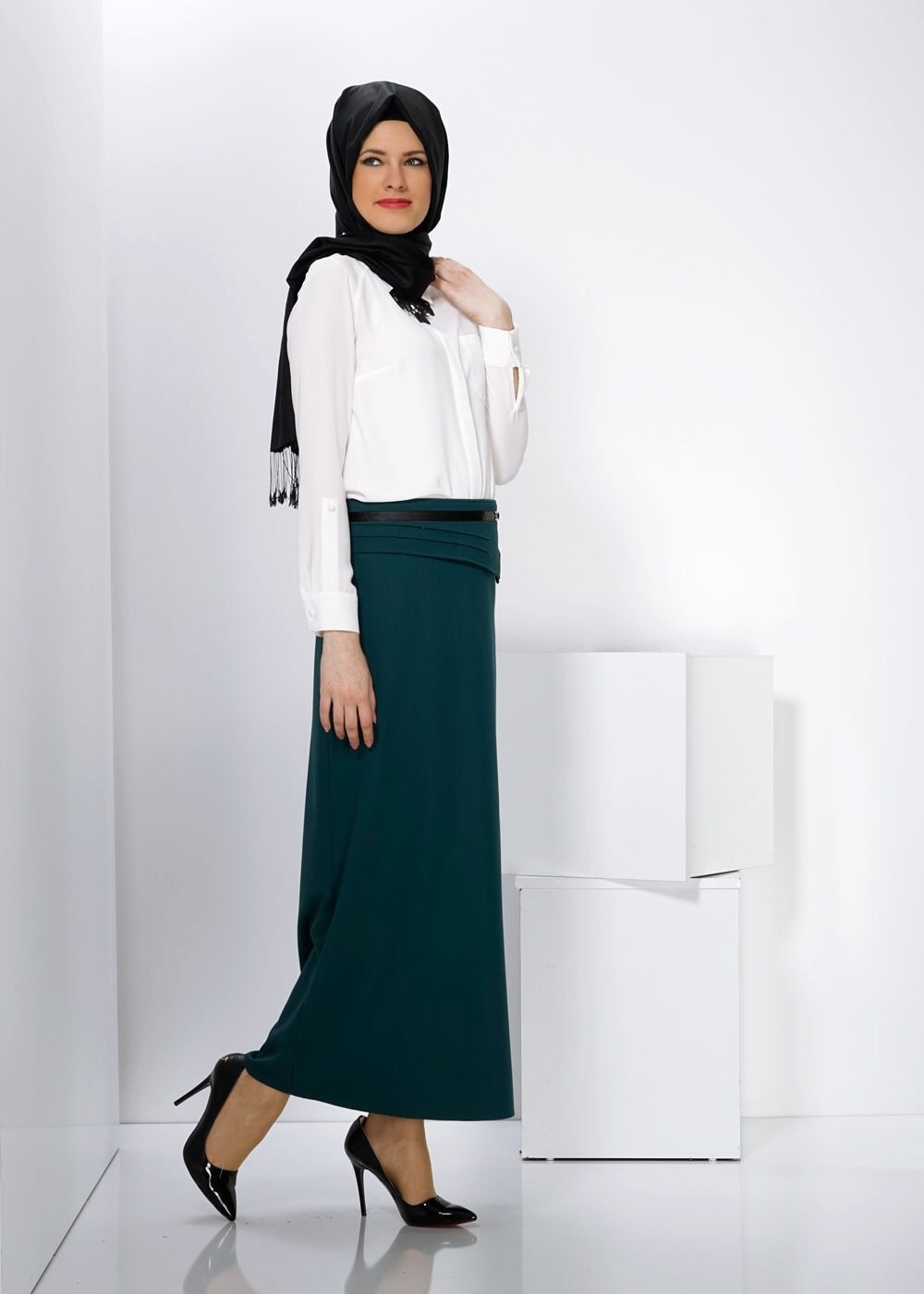 Tesettür giyim YEŞİL 6594 ETEK