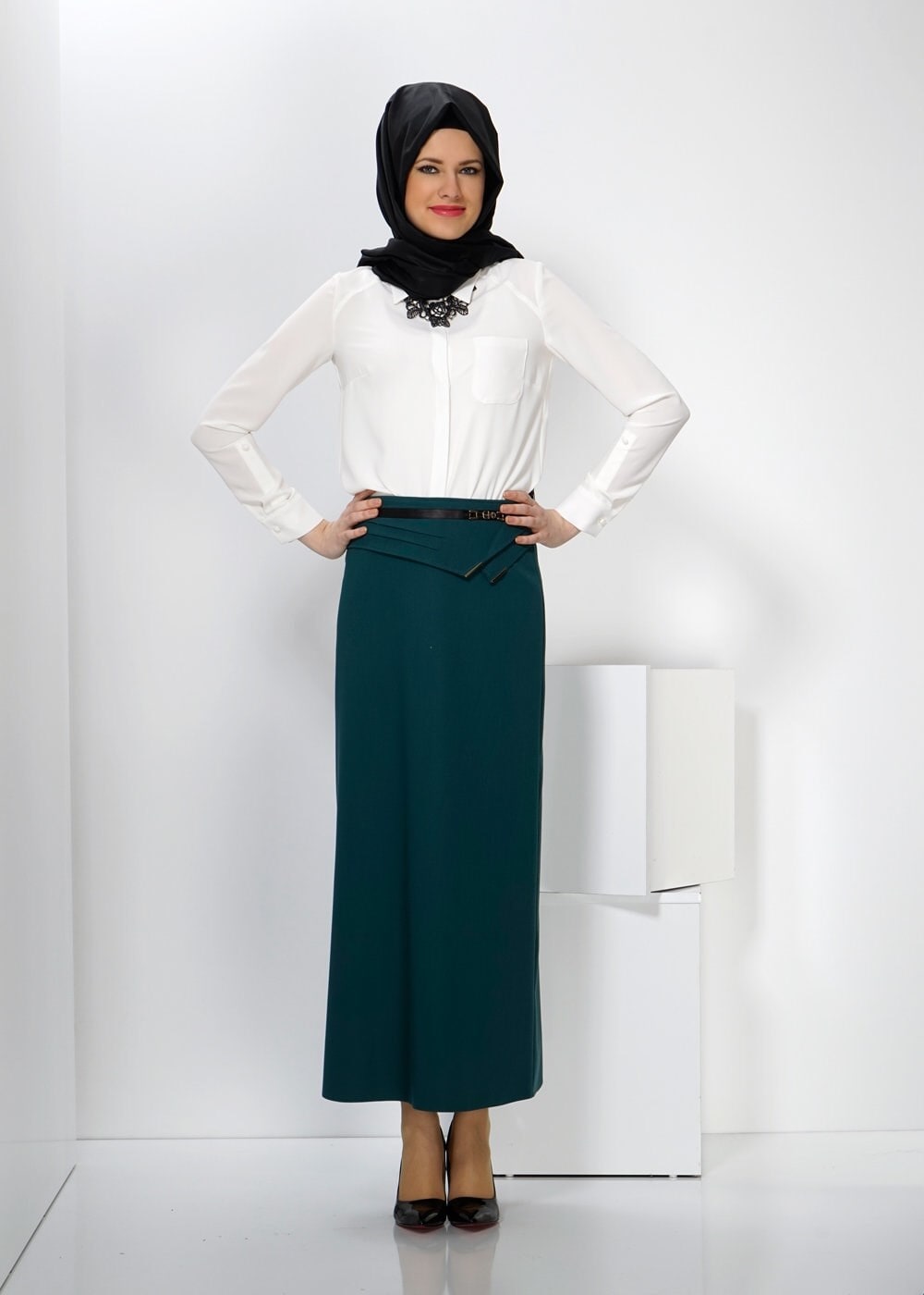 Tesettür giyim YEŞİL 6594 ETEK