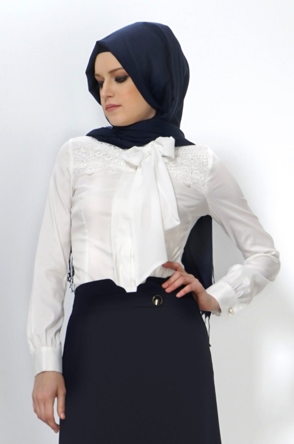 Tesettür giyim LACİVERT DÜZ KESİM ETEK 6602