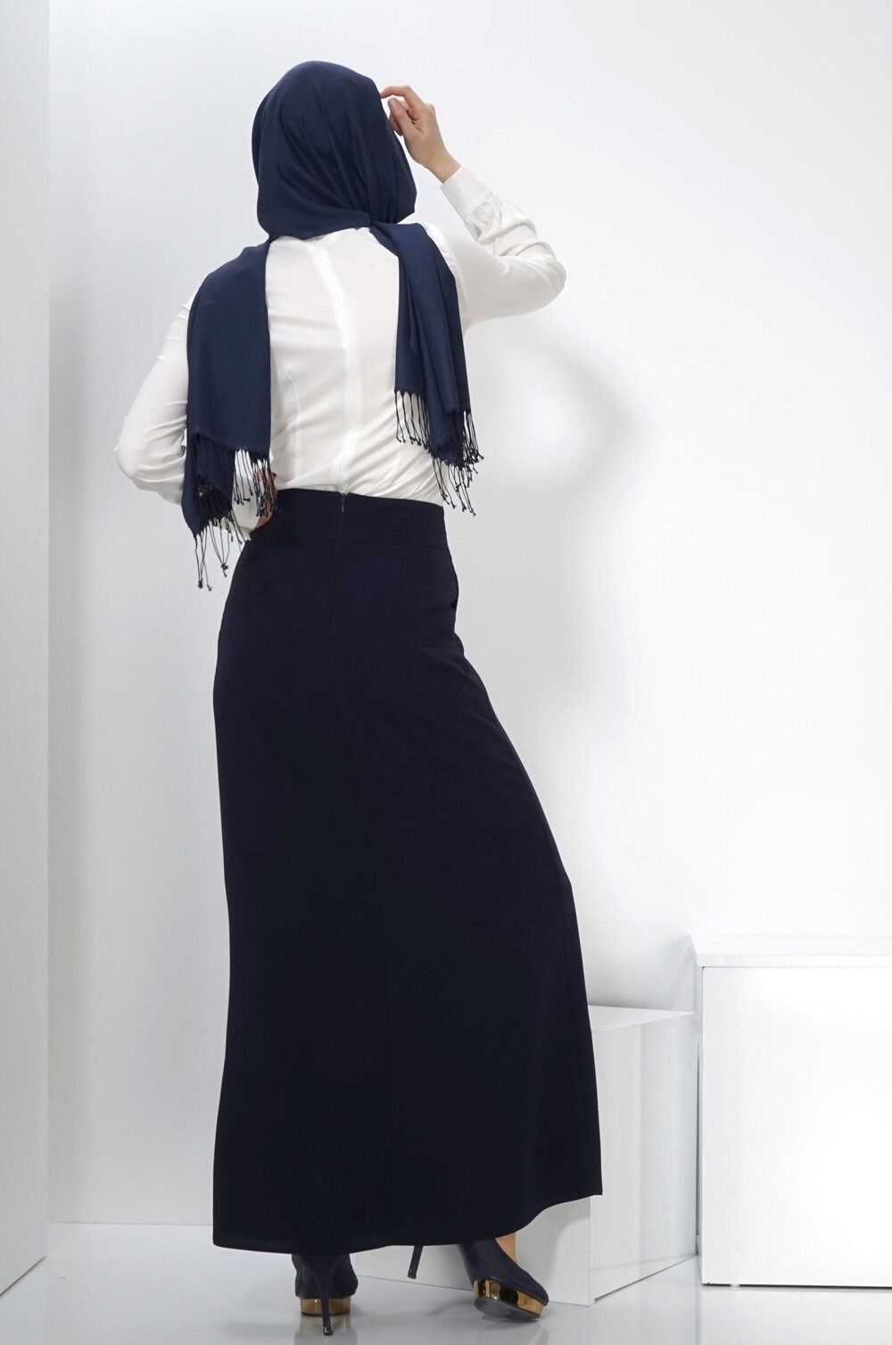 Tesettür giyim LACİVERT DÜZ KESİM ETEK 6602