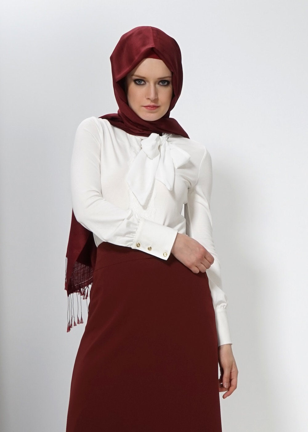Tesettür giyim BORDO DÜZ KESİM ETEK 6602