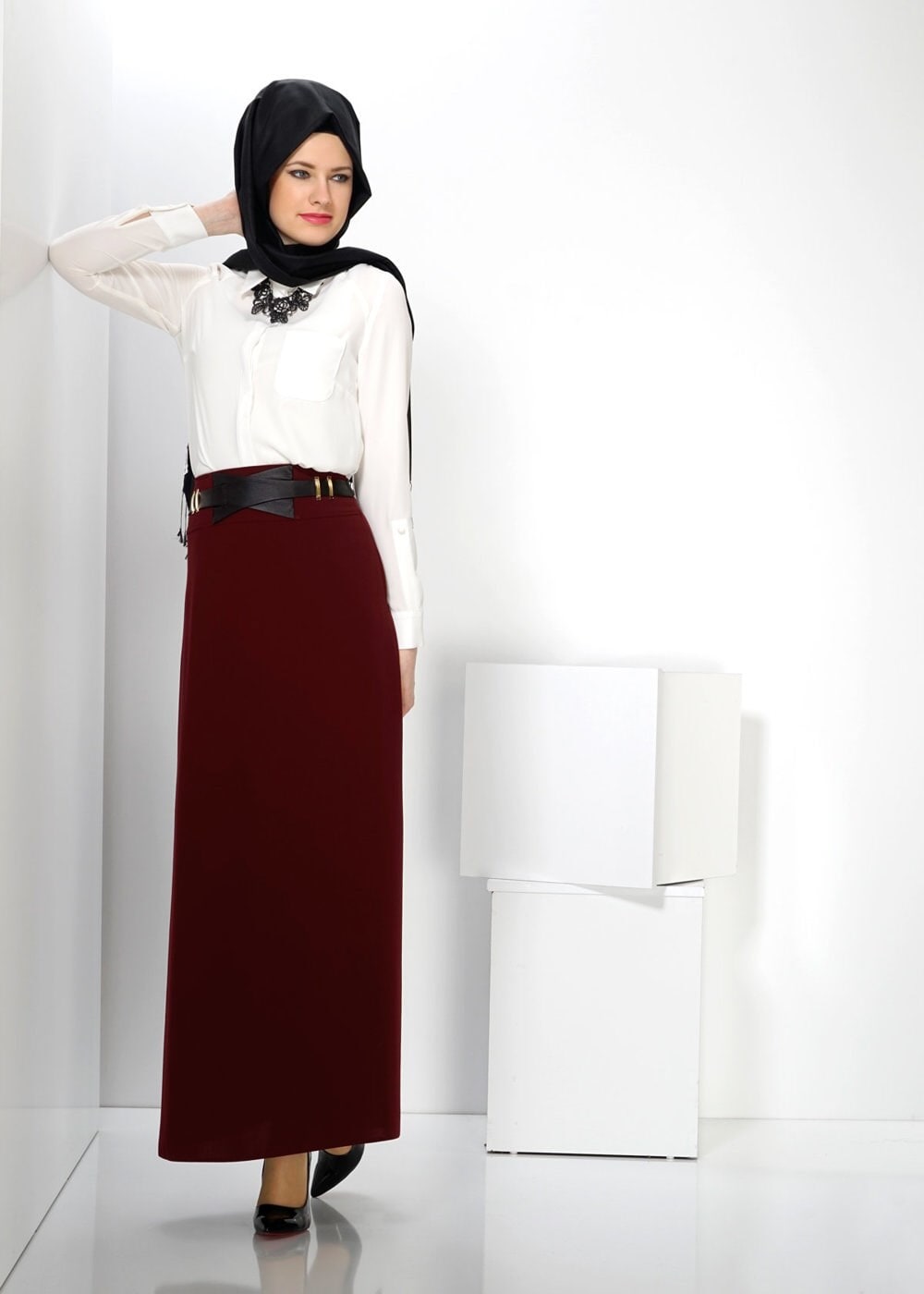 Tesettür giyim BORDO 6604 ETEK 