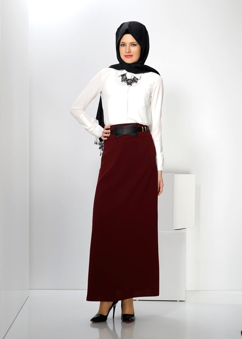 Tesettür giyim BORDO 6604 ETEK 