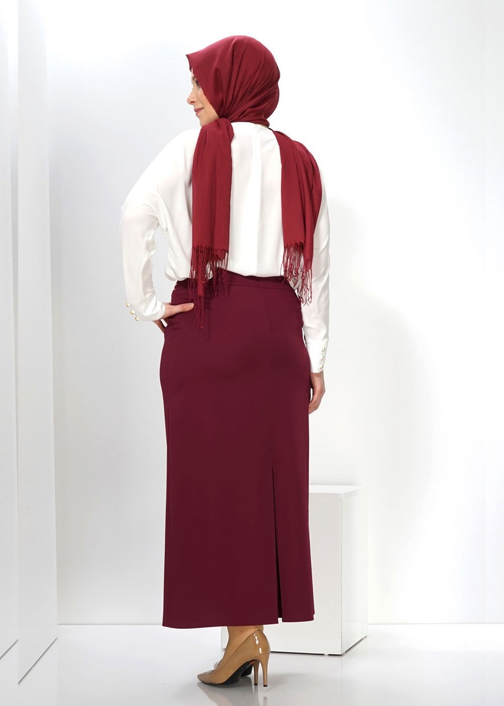 Tesettür giyim BORDO 6611 ETEK