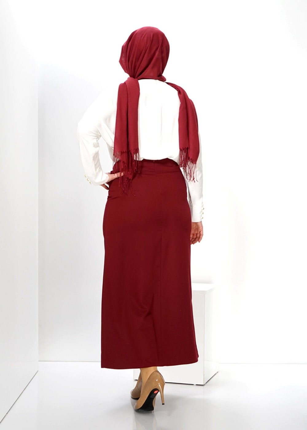 Vêtements hijab ROUGE BORDEAUX JUPE EN DENTELLE 6613 