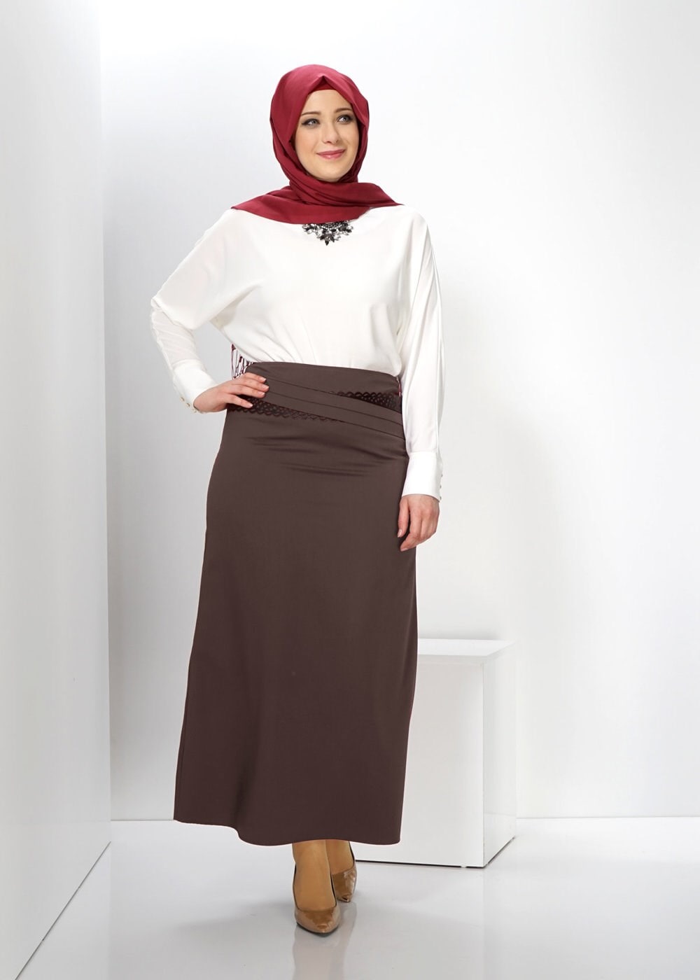 Tesettür giyim VİZON 6613 ETEK 