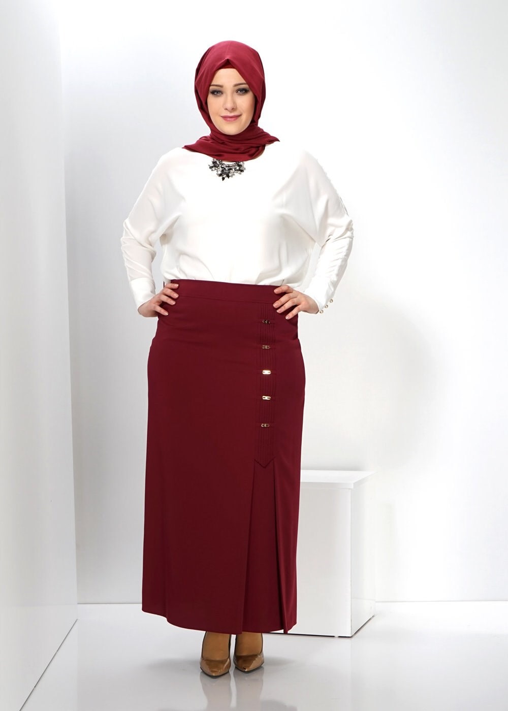 Tesettür giyim BORDO 6615 ETEK