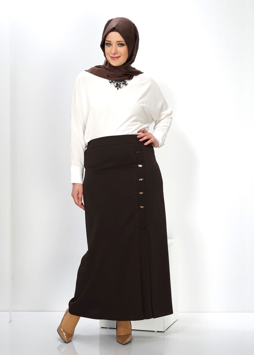Tesettür giyim KAHVE 6615 ETEK
