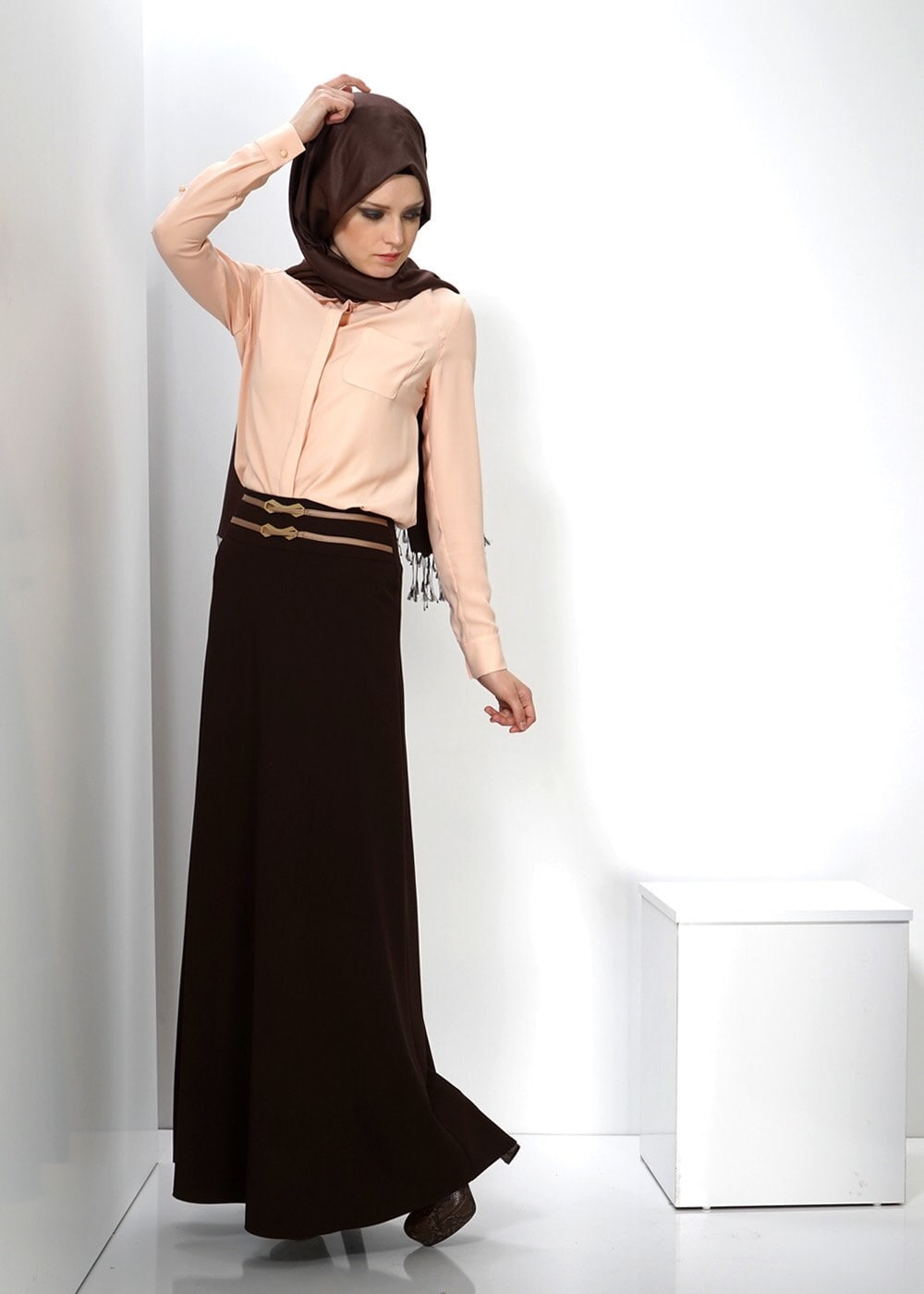 Tesettür giyim KAHVE A KESİM ETEK 6626