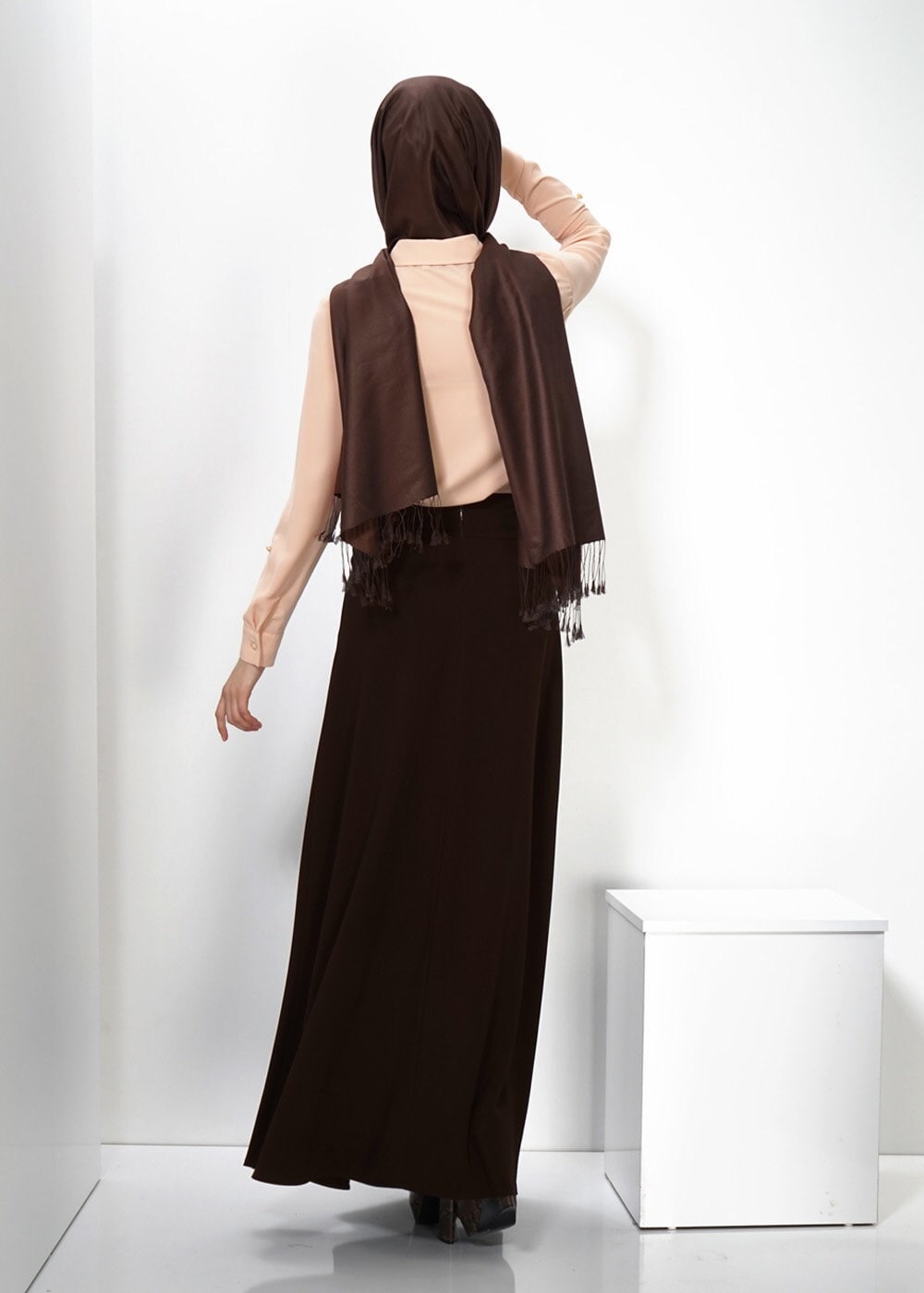 Tesettür giyim KAHVE A KESİM ETEK 6626