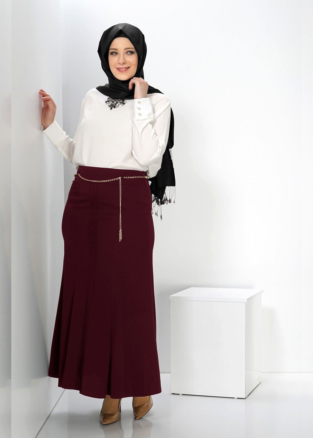 Tesettür giyim BORDO 6628 ETEK 