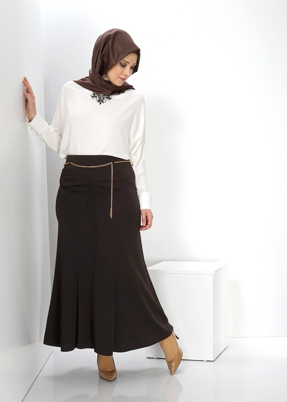 Tesettür giyim KAHVE 6628 ETEK 