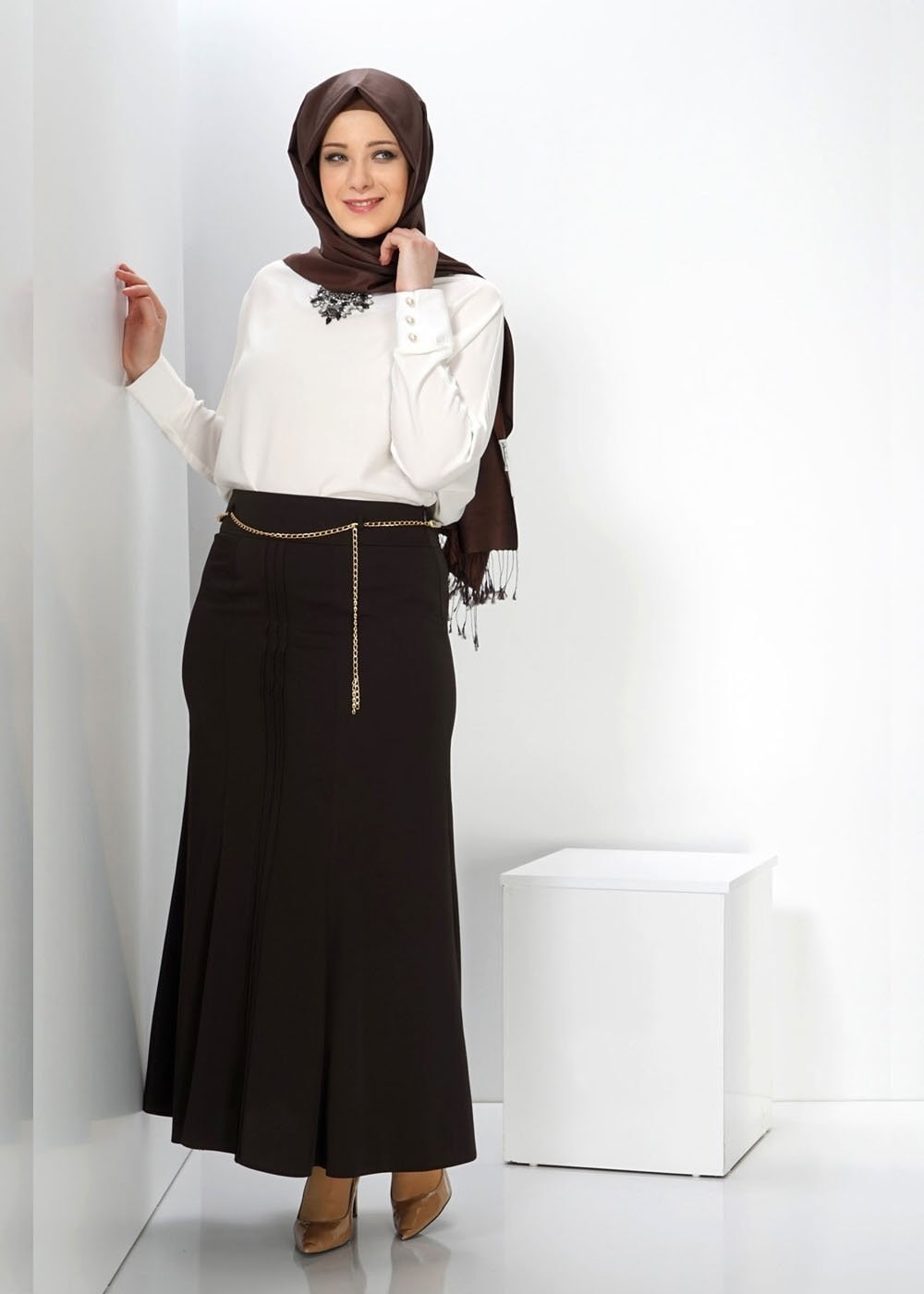 Tesettür giyim KAHVE 6628 ETEK 