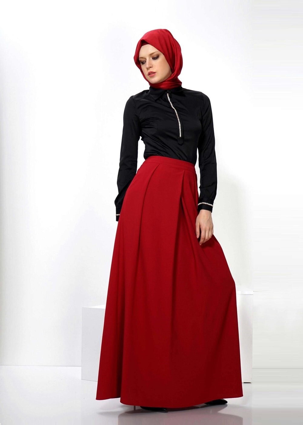 Tesettür giyim BORDO 6633 ETEK