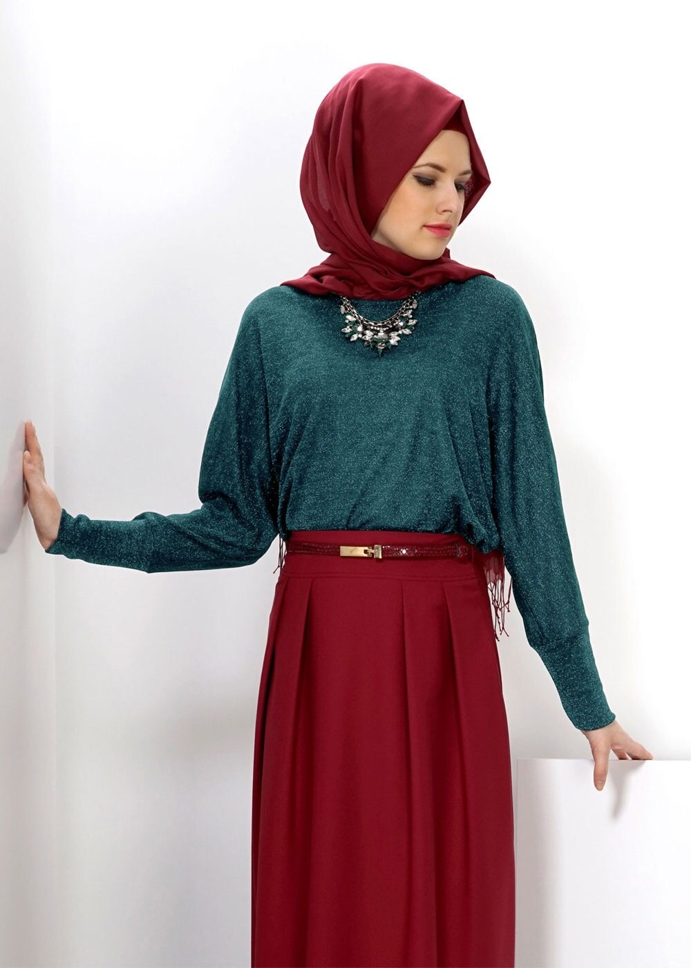 Tesettür giyim BORDO 6636 ETEK