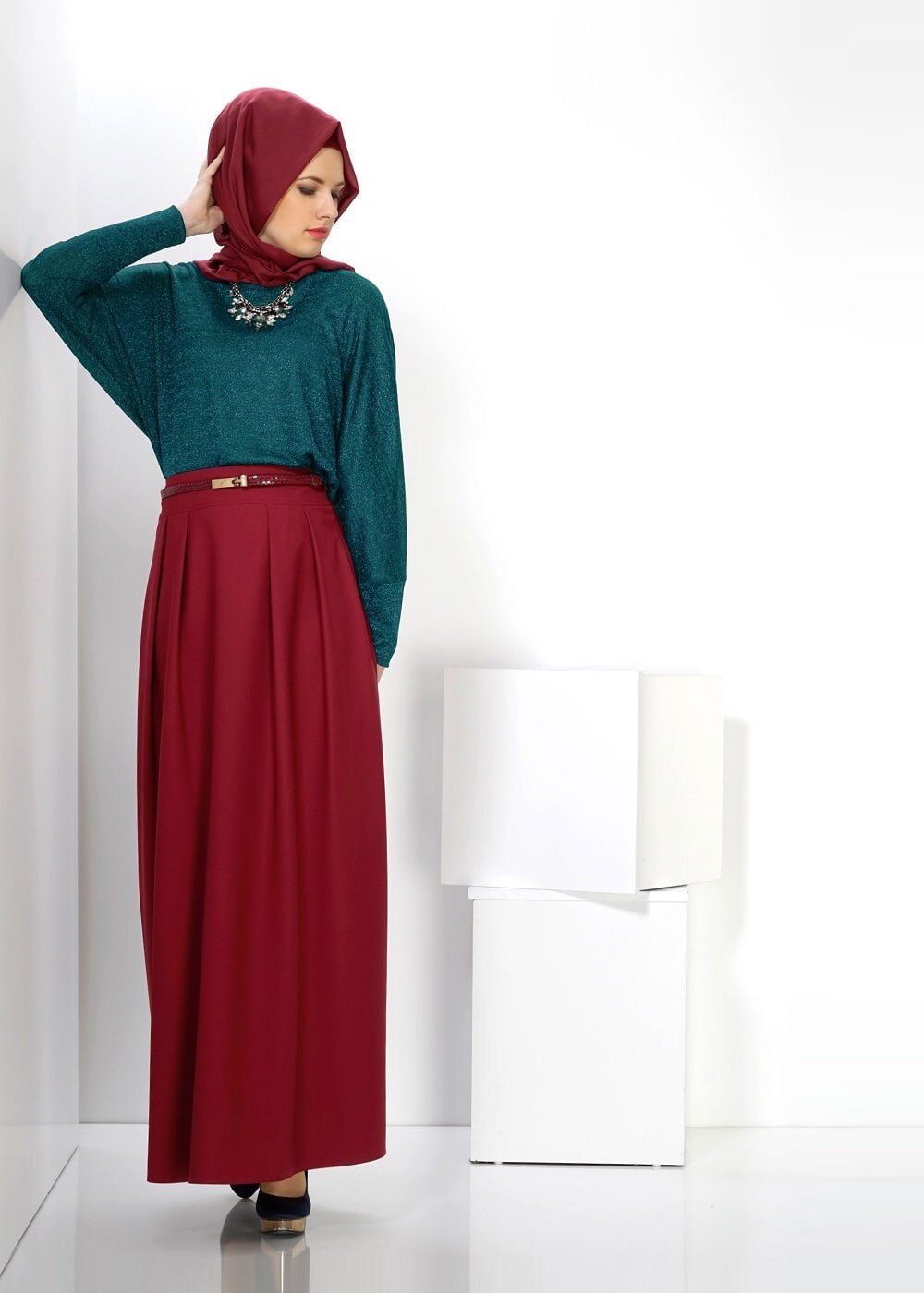 Tesettür giyim BORDO 6636 ETEK
