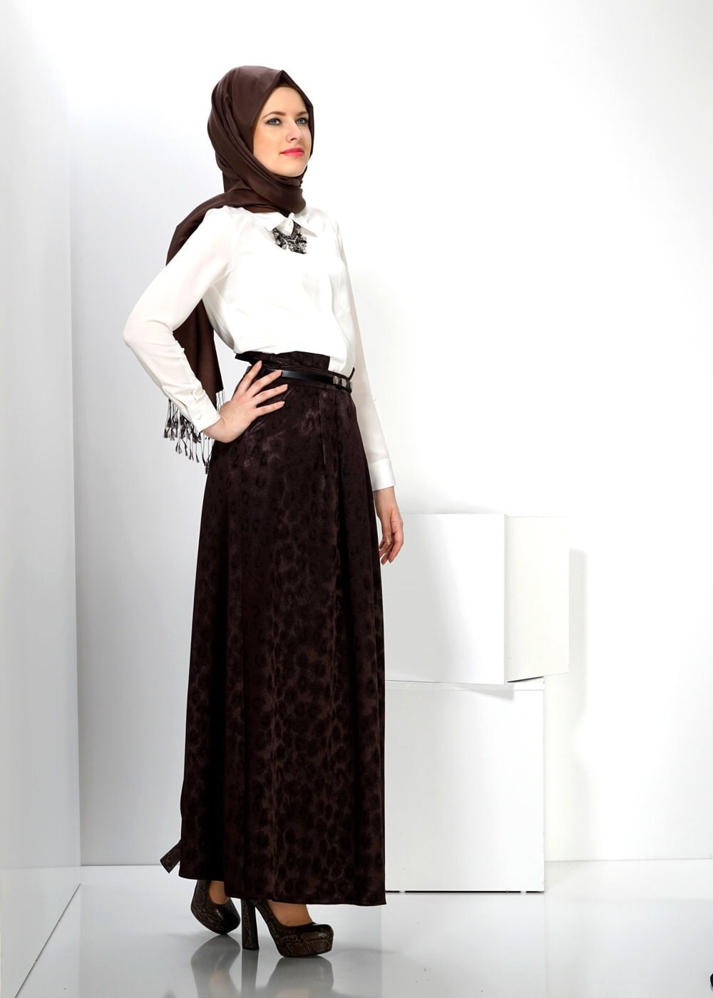 Tesettür giyim KAHVE 6645 ETEK 