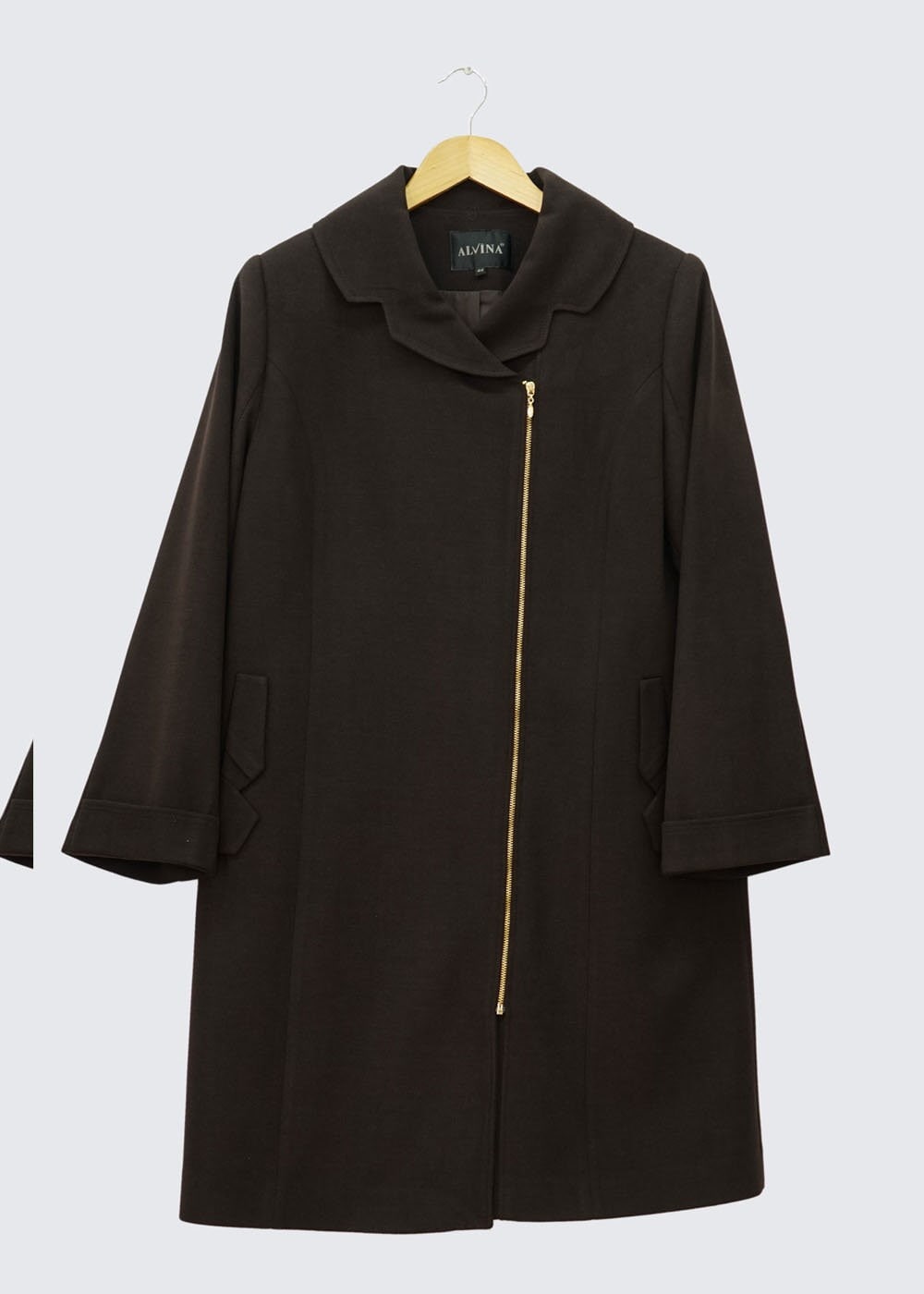 Tesettür giyim KAHVE FERMUARLI CEPLİ KABAN 9279