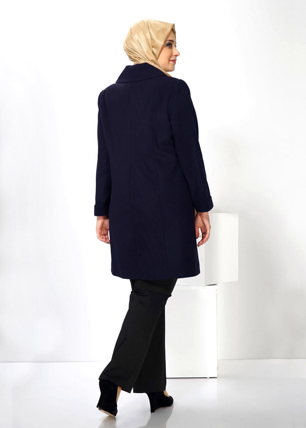 Tesettür giyim LACİVERT FERMUARLI CEPLİ KABAN 9279