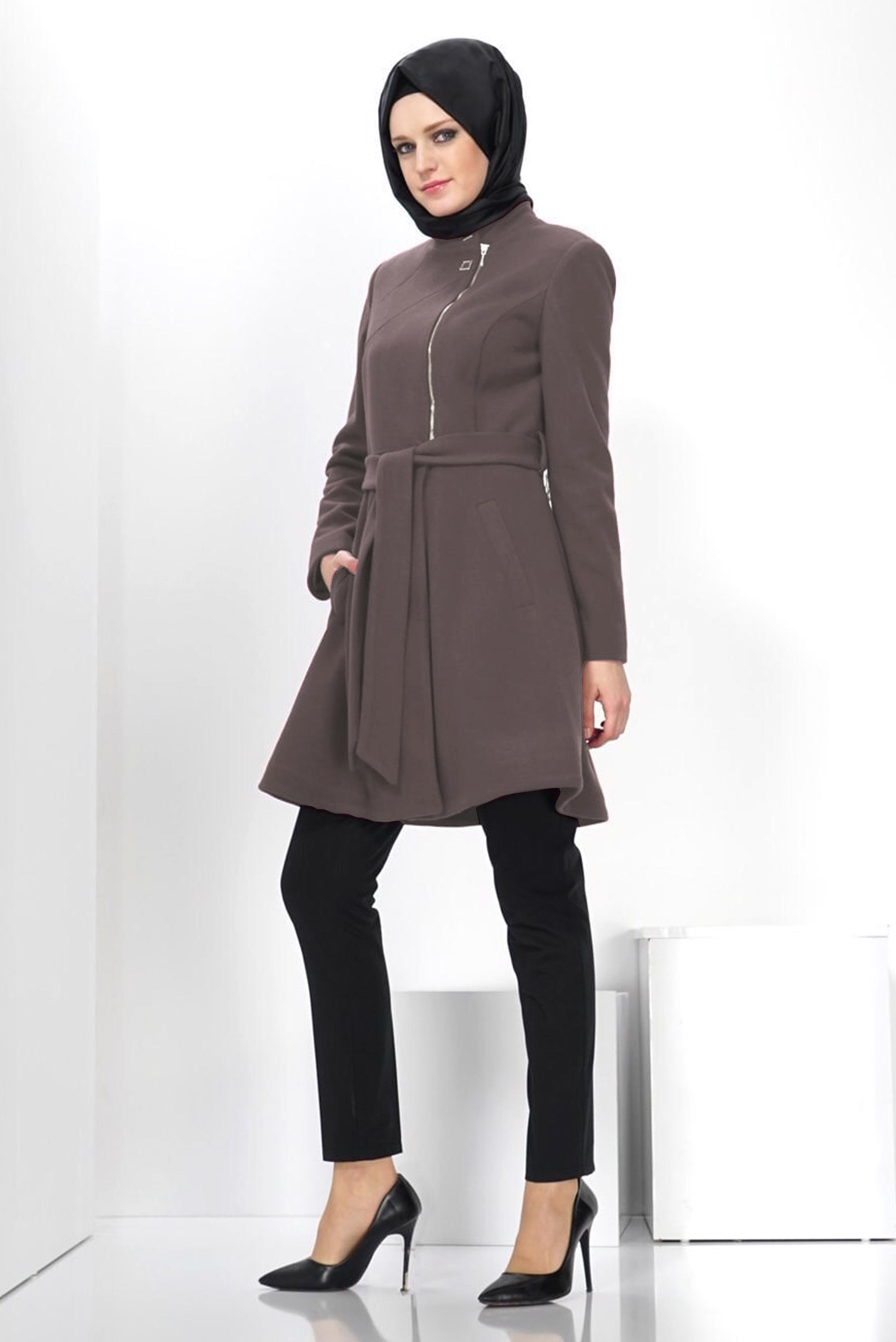 Tesettür giyim VİZON FERMUARLI KABAN 9285