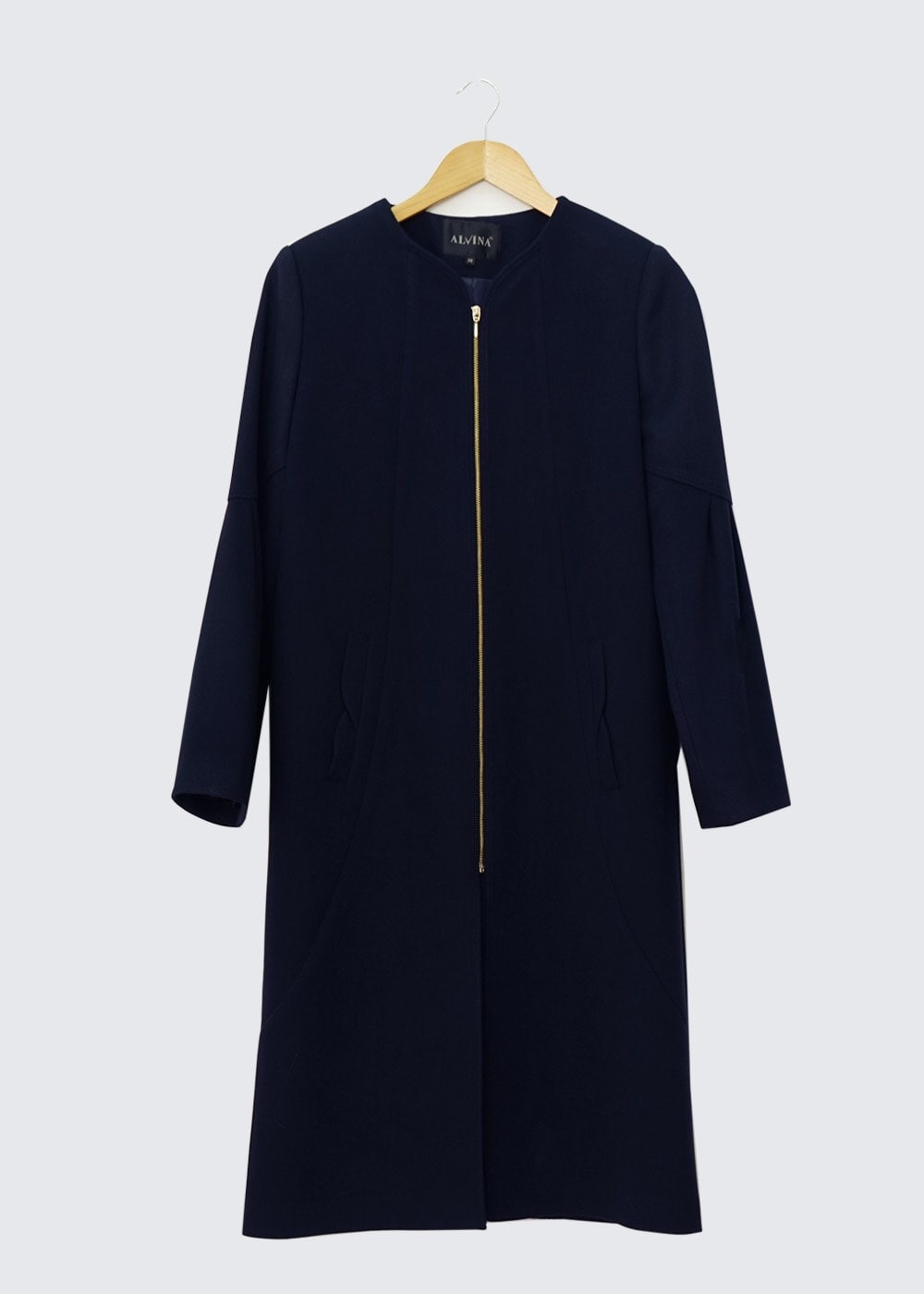 Tesettür giyim LACİVERT BİSİKLET YAKA FERMUARLI KABAN 9297