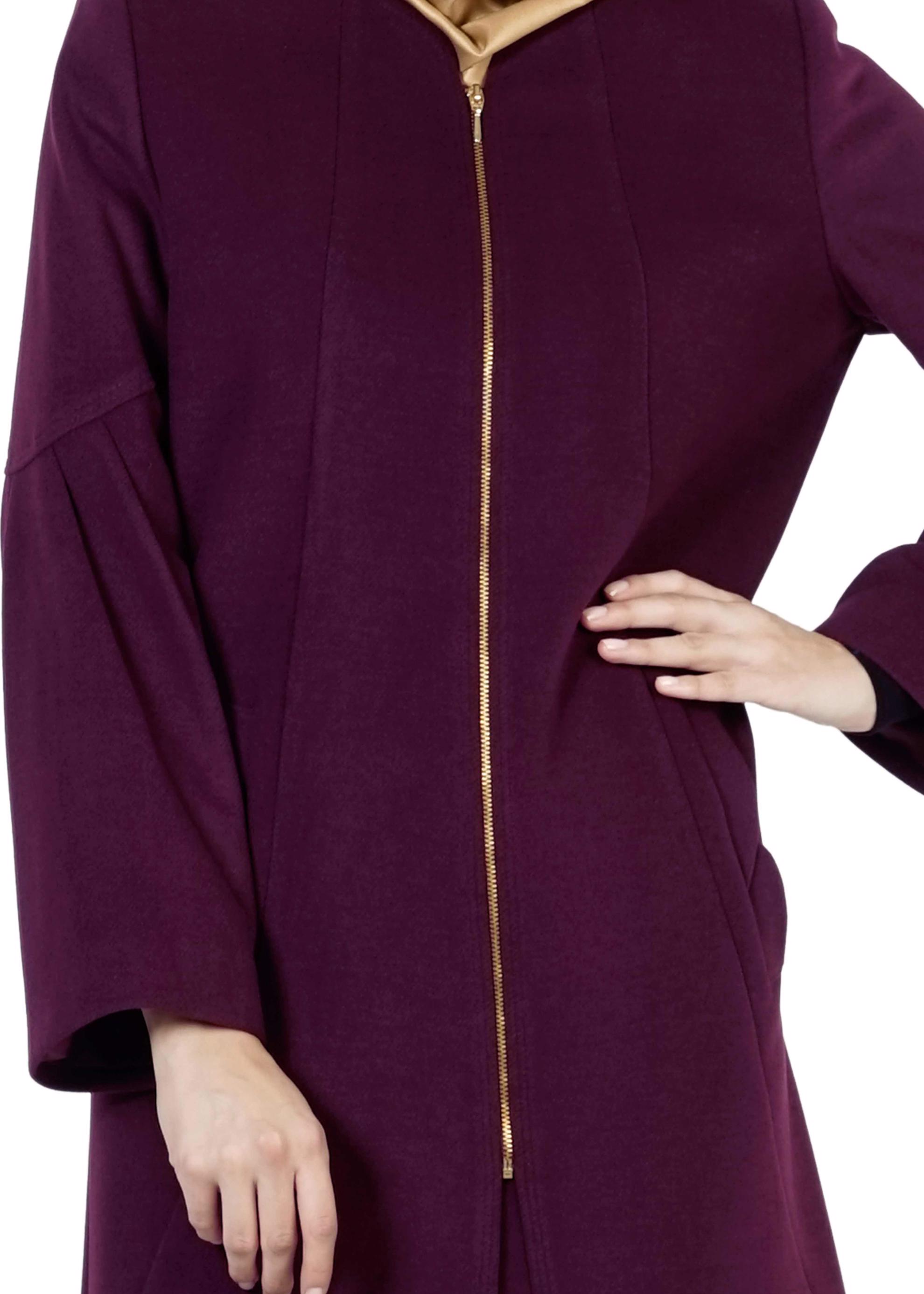 Tesettür giyim MÜRDÜM BİSİKLET YAKA FERMUARLI KABAN 9297