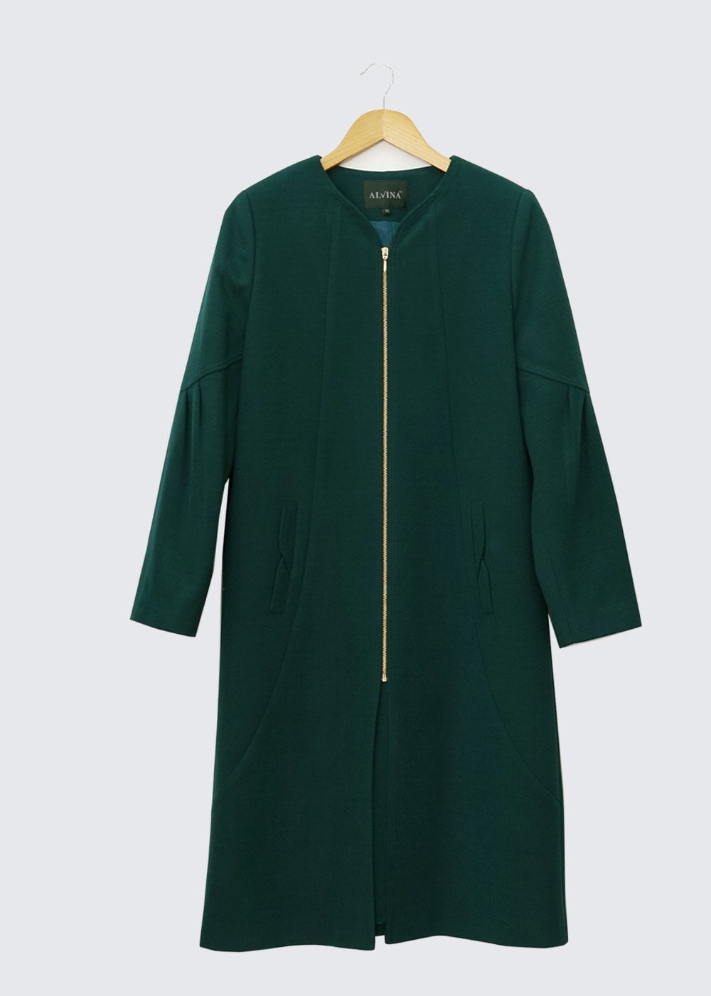 Tesettür giyim YEŞİL BİSİKLET YAKA FERMUARLI KABAN 9297