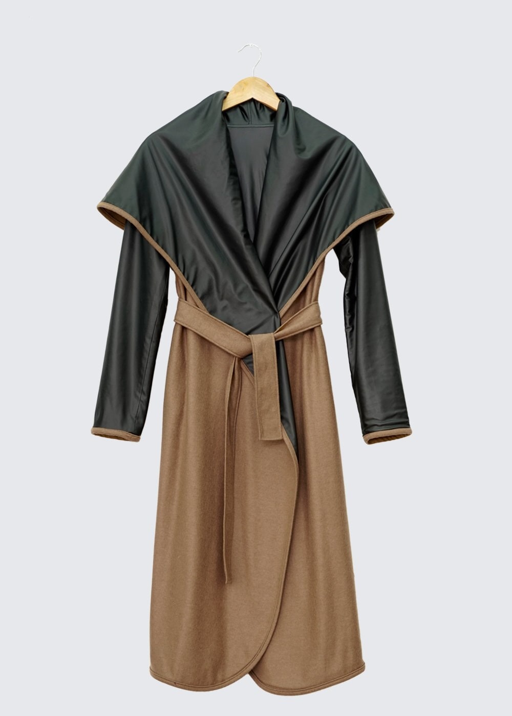 Tesettür giyim KAHVE BELİ KUŞAKLI KABAN 9313