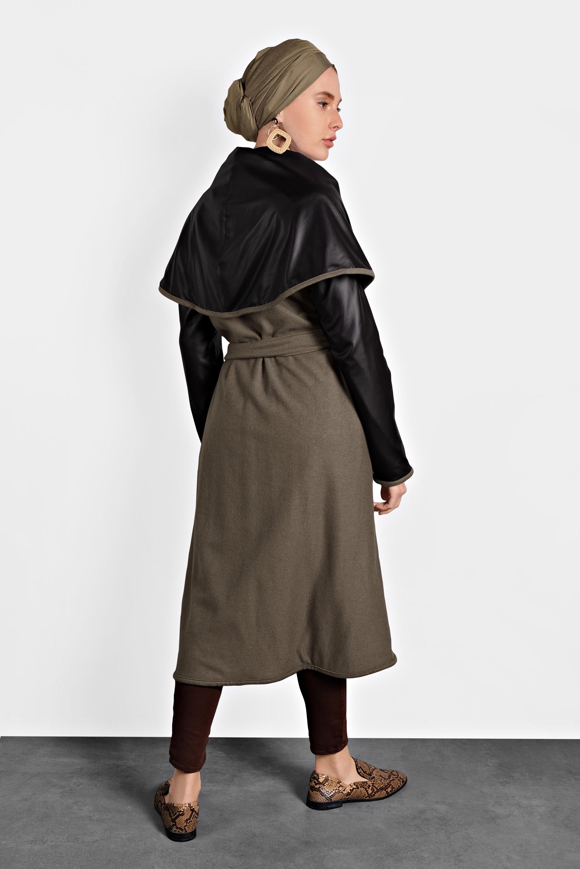 Tesettür giyim VİZON BELİ KUŞAKLI KABAN 9313