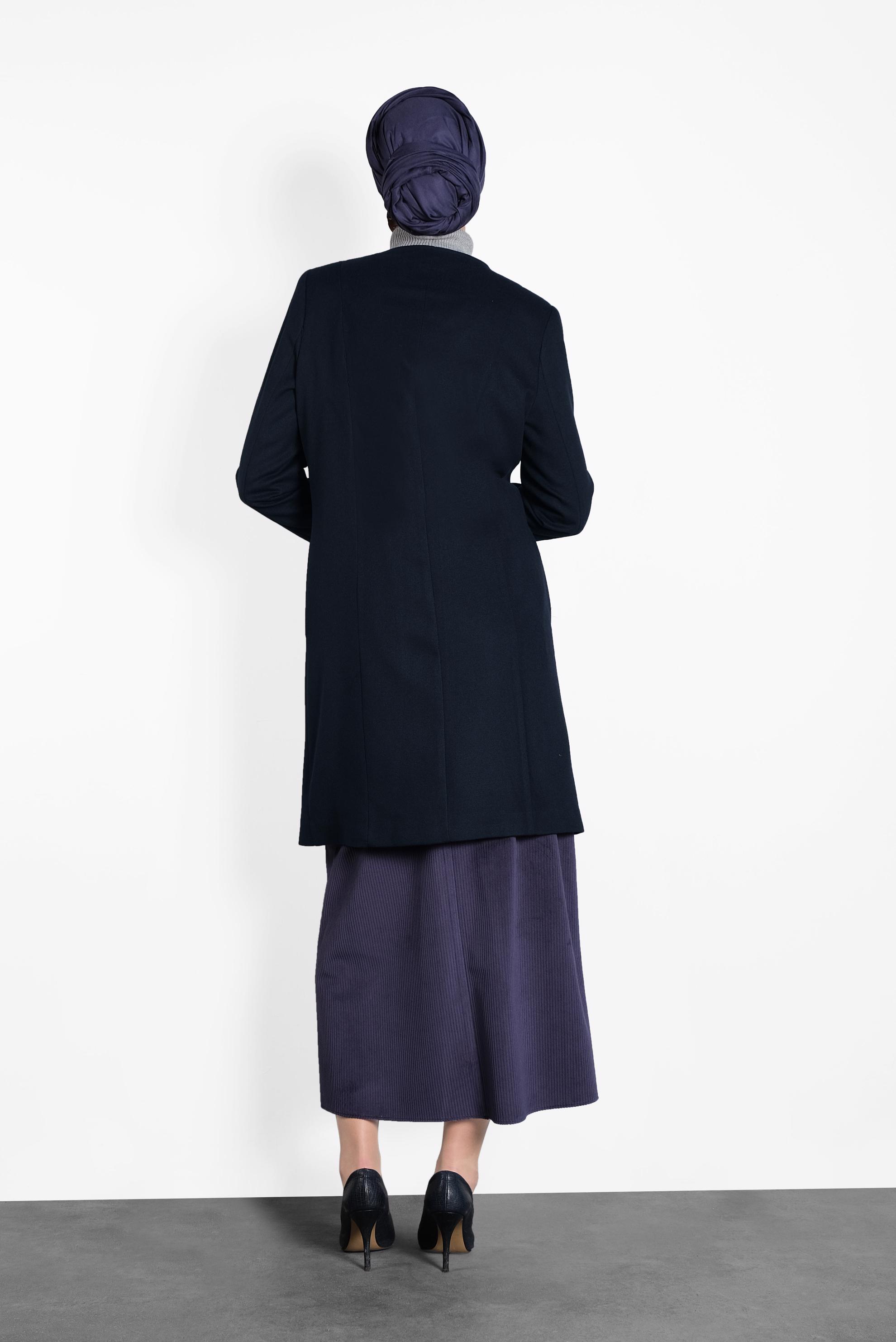 Tesettür giyim LACİVERT ÇITÇITLI FERMUARLI KABAN 9318 