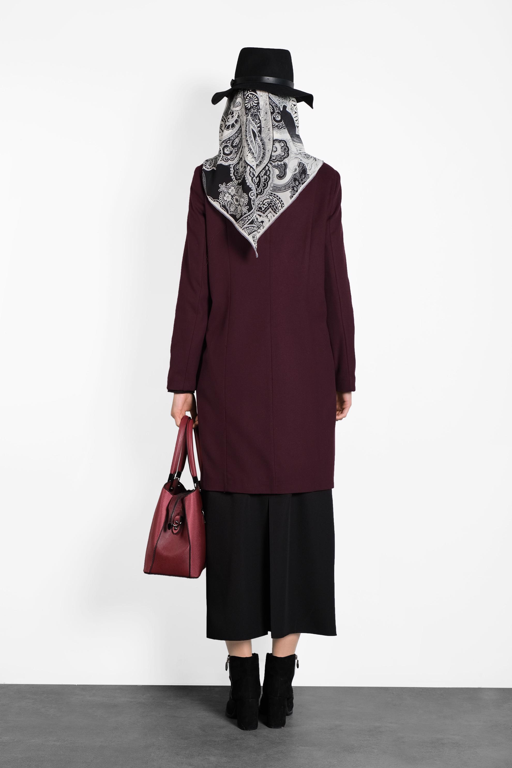 Tesettür giyim BORDO ÇITÇITLI FERMUARLI KABAN 9318 