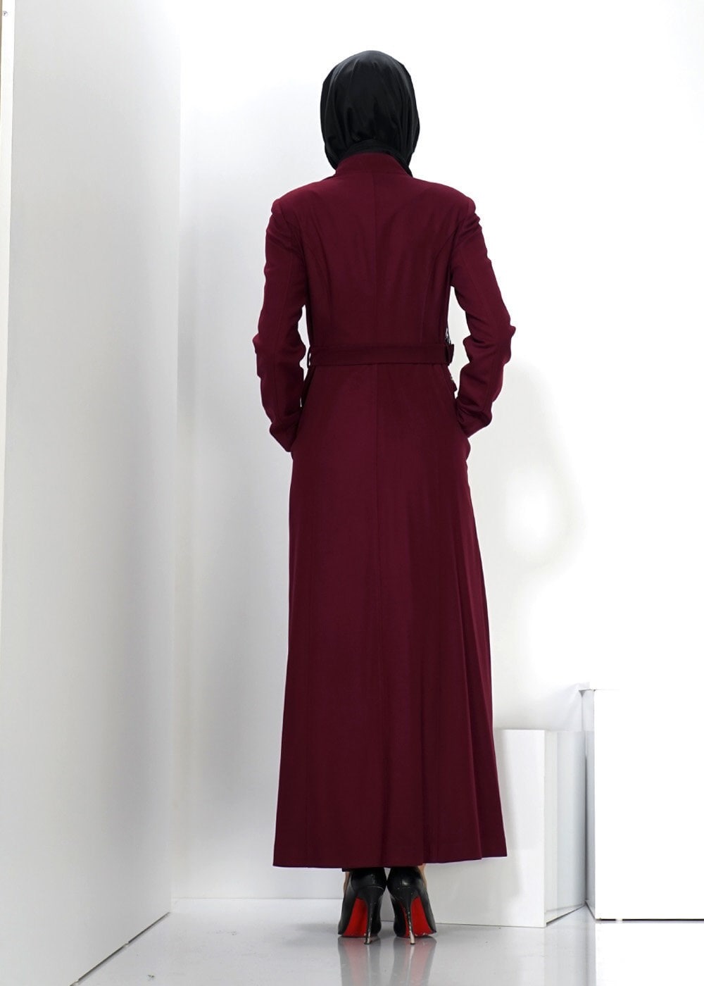 Tesettür giyim BORDO DÜZ TESETTÜR MANTO 9243