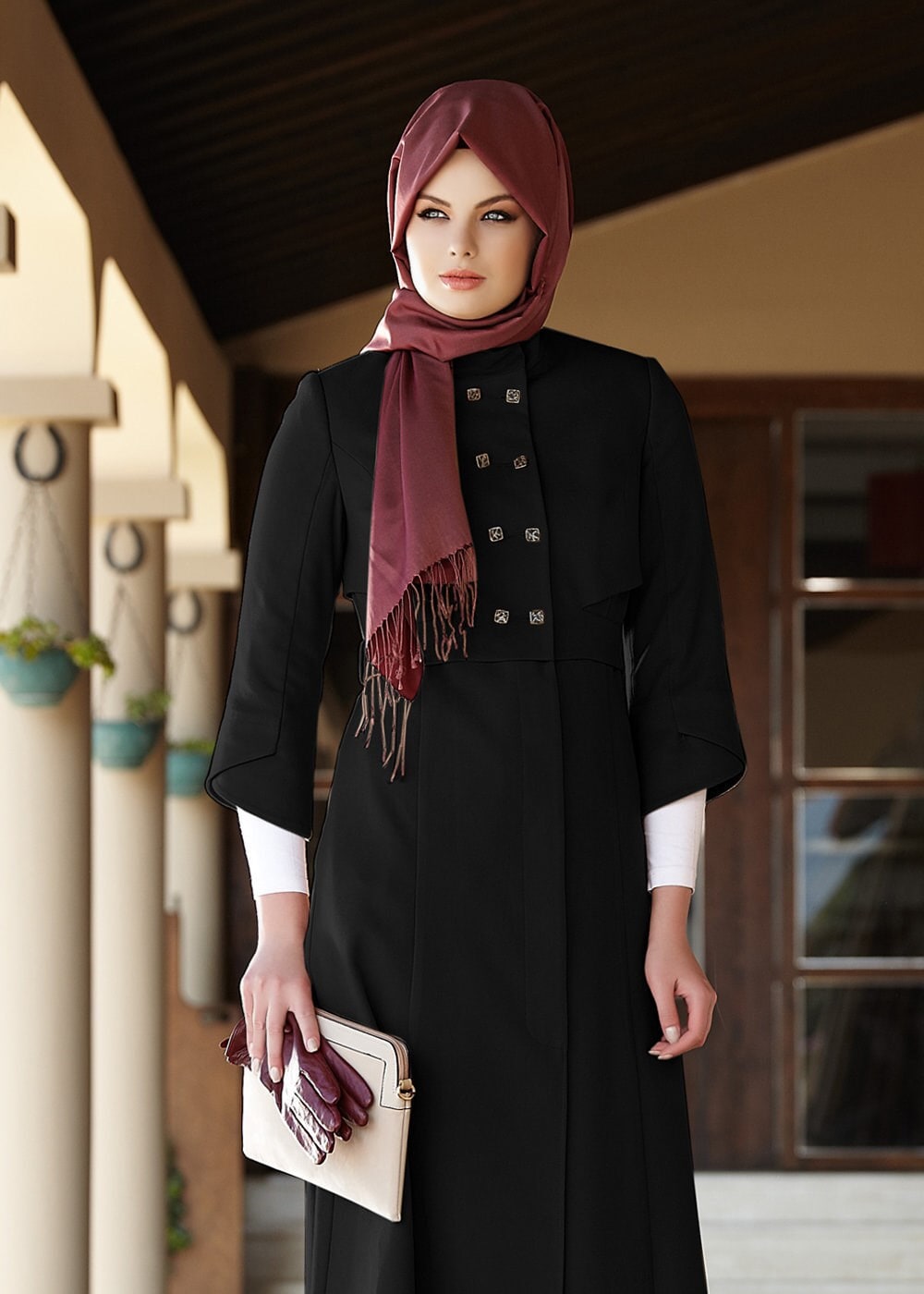 Tesettür giyim SİYAH DİRSEK KOL TESETTÜR MANTO 9253