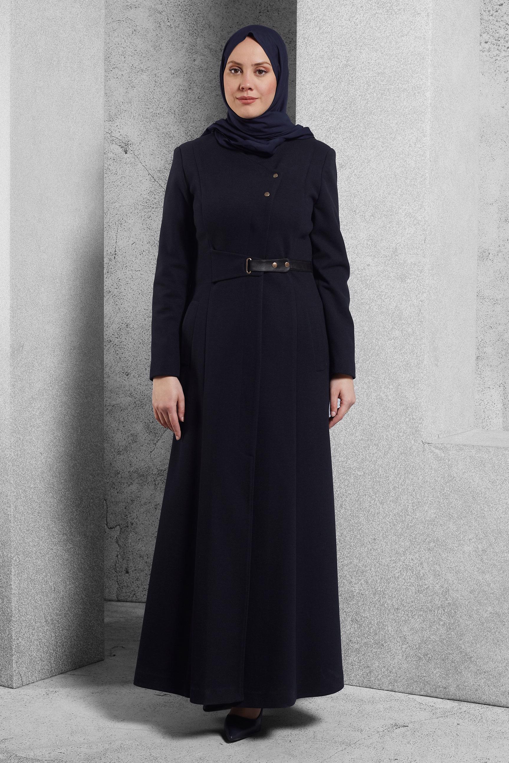 Tesettür giyim LACİVERT KEMERLİ MANTO 9254