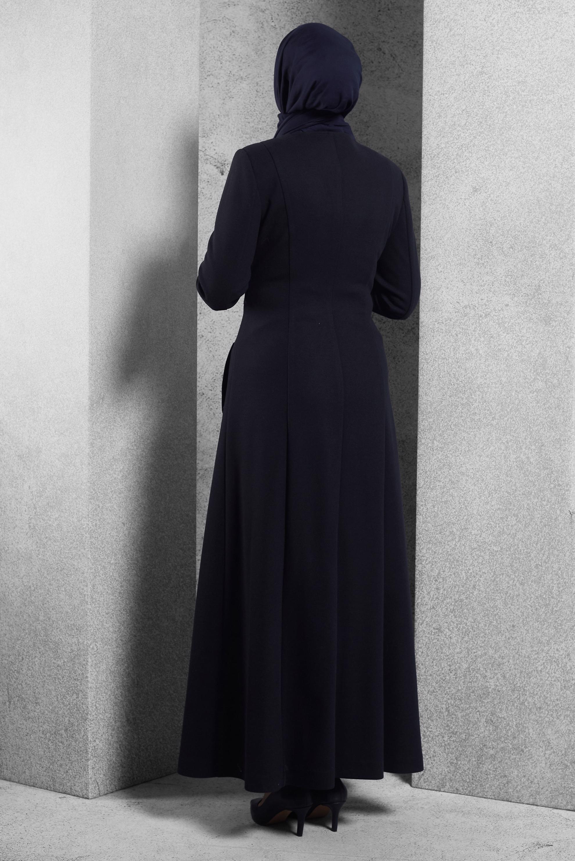 Tesettür giyim LACİVERT KEMERLİ MANTO 9254