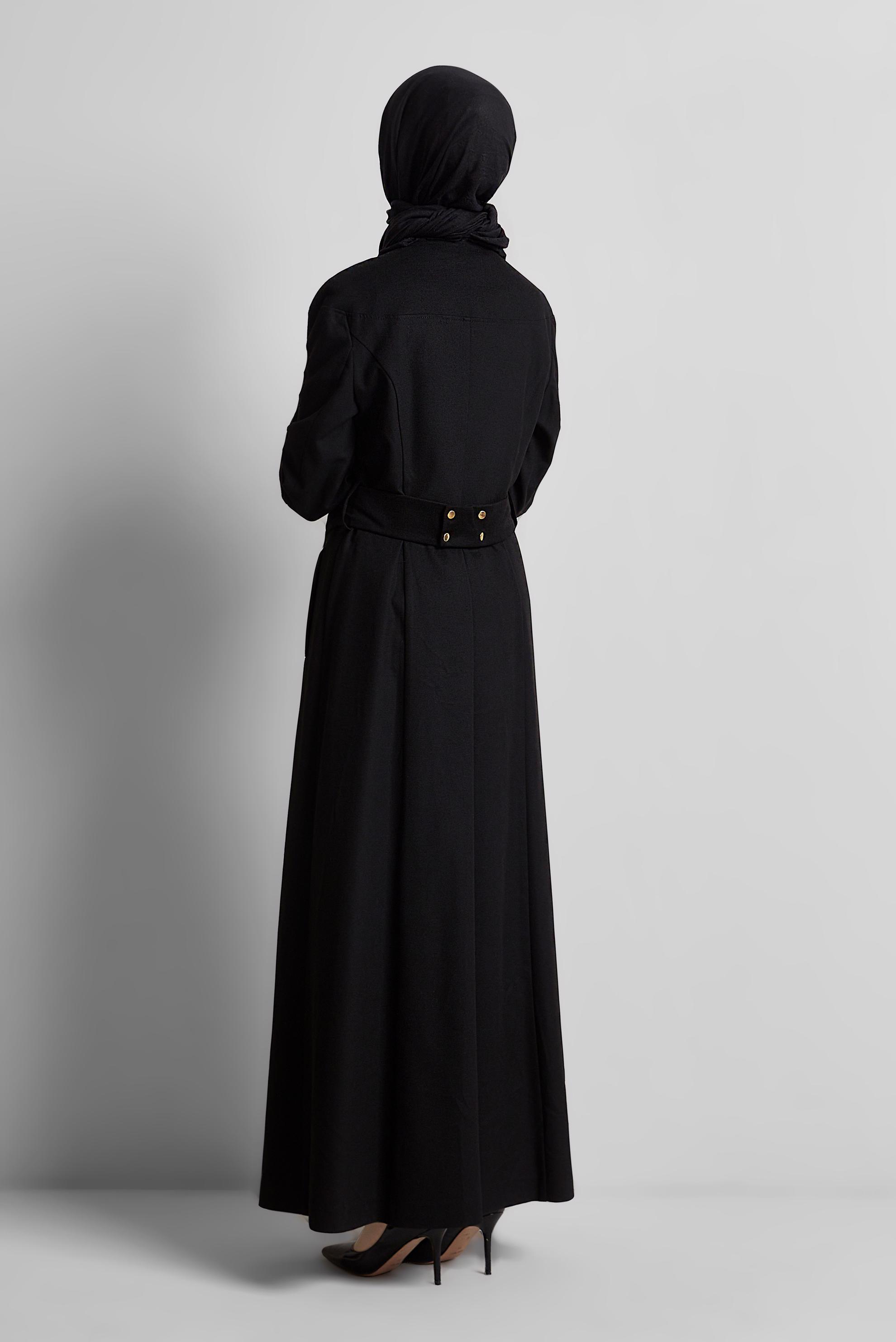 Tesettür giyim SİYAH GİZLİ DÜĞMELİ MANTO 9267