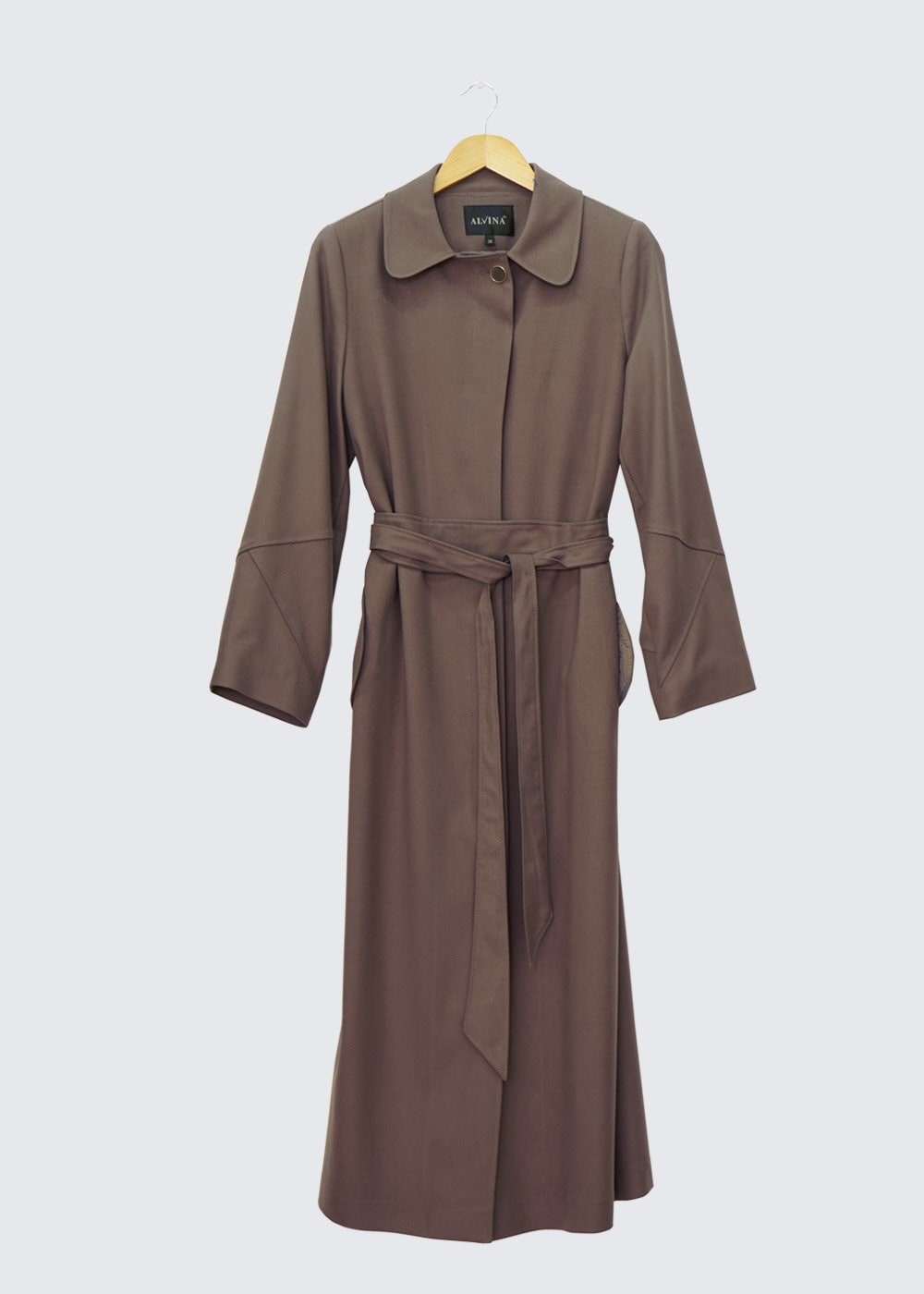 Tesettür giyim VİZON CEPLİ TESETTÜR MANTO 9302