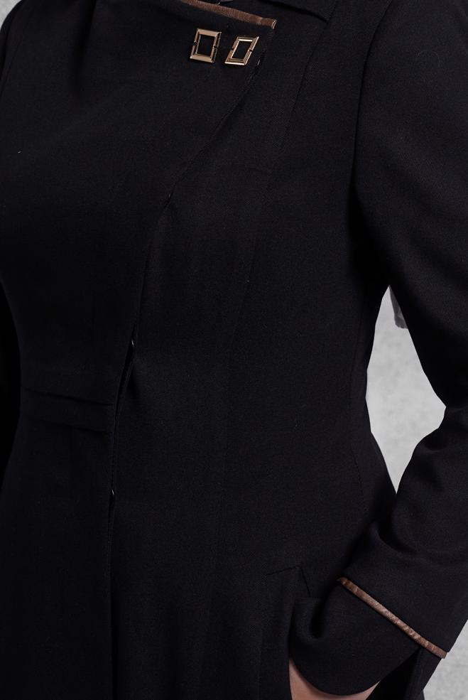 Hijab clothing BLACK OVERCOAT WITH POCKET DETAIL 9312 - ALVİNA