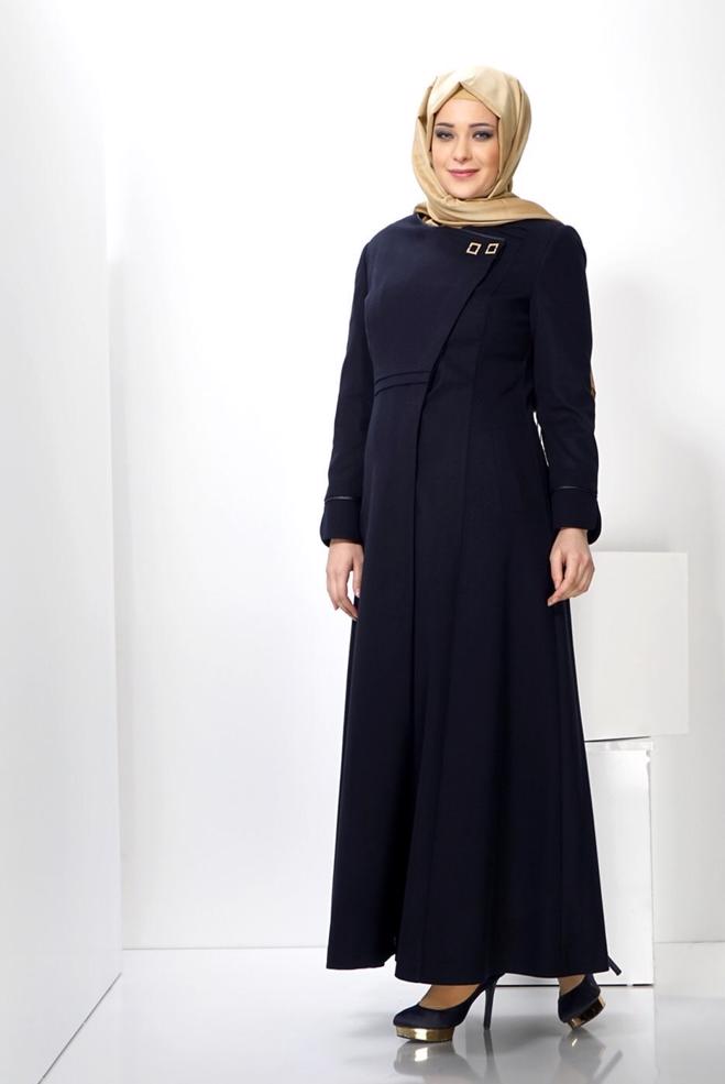 Hijab clothing NAVY BLUE OVERCOAT WITH POCKET DETAIL 9312 - ALVİNA