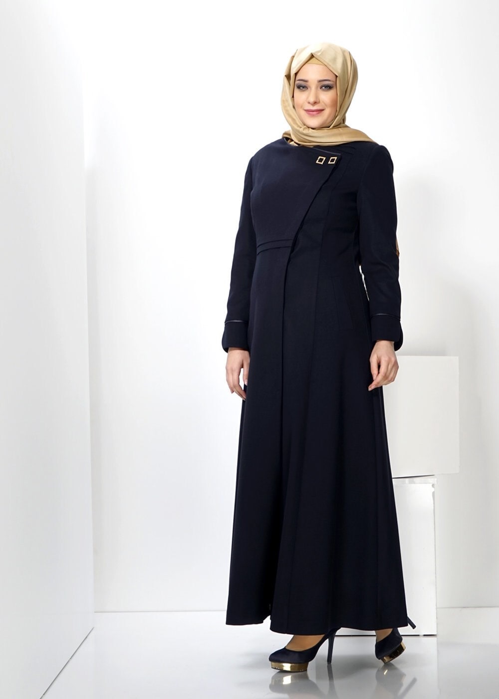 Vêtements hijab BLEU MARINE MANTEAU AVEC DÉTAIL DE POCHE 9312