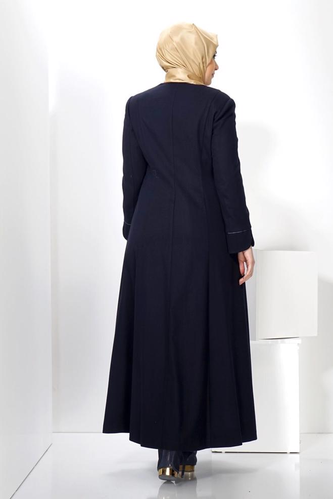 Hijab clothing NAVY BLUE OVERCOAT WITH POCKET DETAIL 9312 - ALVİNA