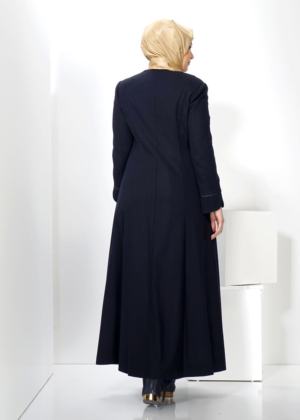 Vêtements hijab BLEU MARINE MANTEAU AVEC DÉTAIL DE POCHE 9312