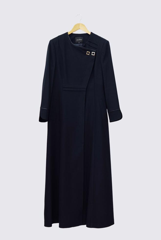 Hijab clothing NAVY BLUE OVERCOAT WITH POCKET DETAIL 9312 - ALVİNA