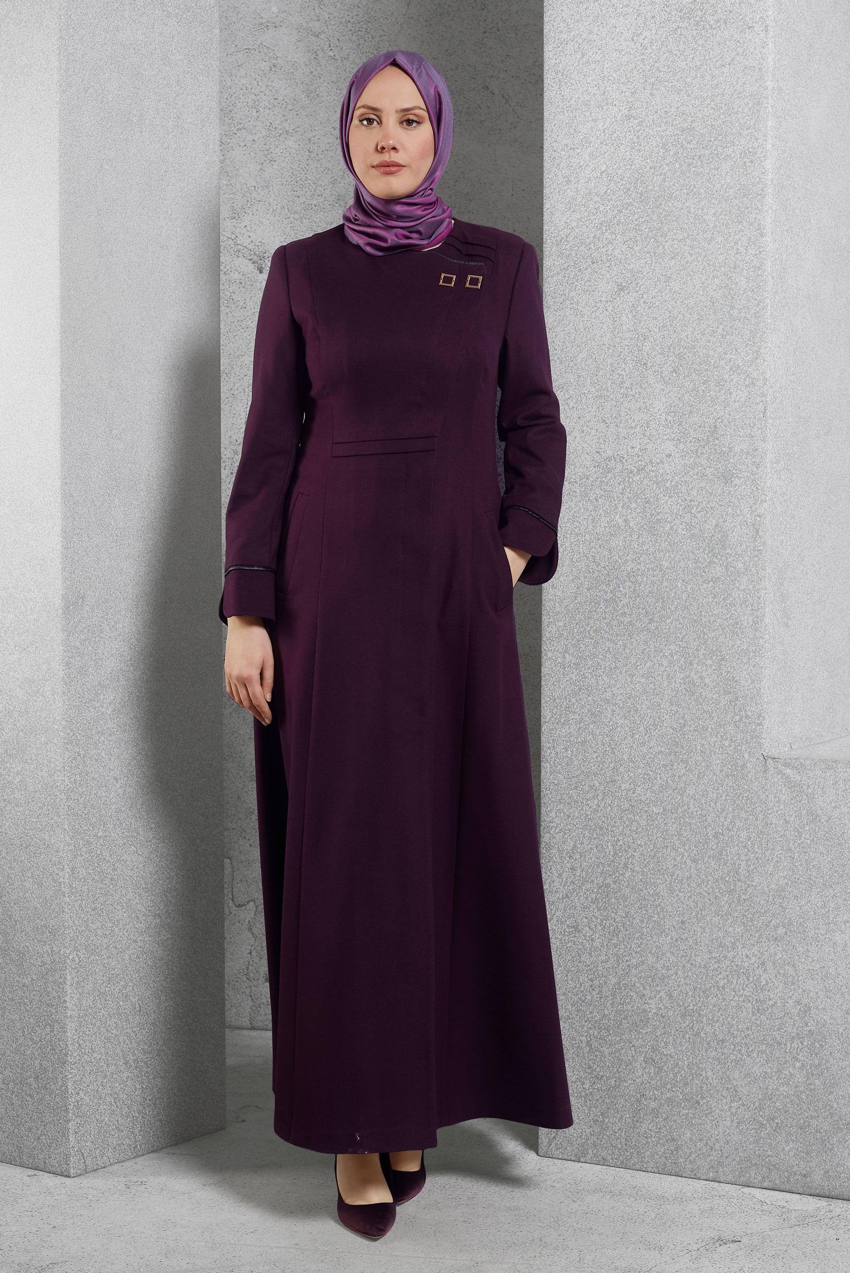 Tesettür giyim MÜRDÜM CEP DETAYLI DÜZ MANTO 9312