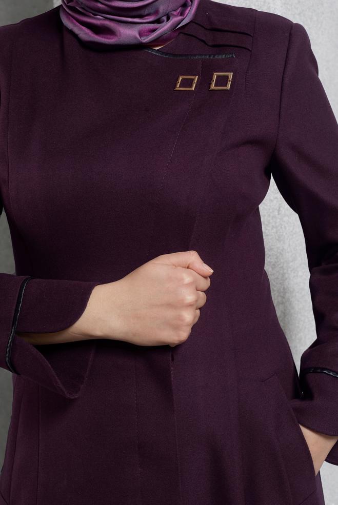 Tesettür giyim MÜRDÜM CEP DETAYLI DÜZ MANTO 9312 - ALVİNA