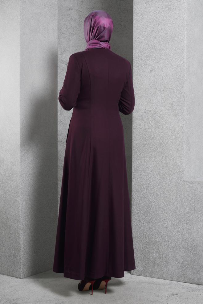 Tesettür giyim MÜRDÜM CEP DETAYLI DÜZ MANTO 9312 - ALVİNA